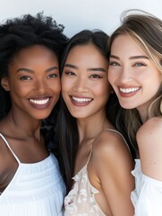 Fototapeta premium Banner Showing Photos of Beauty and Aesthetic Treatments with Four Beautiful Women of Diverse Races including Black and Asian
