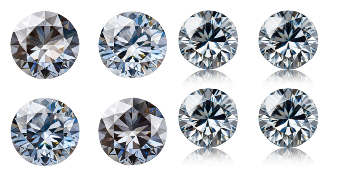 Brilliant Cut Diamonds Arrange in Elegant Display for Jewelry Design, PNG bundle collection, Isolated on Transparent Background