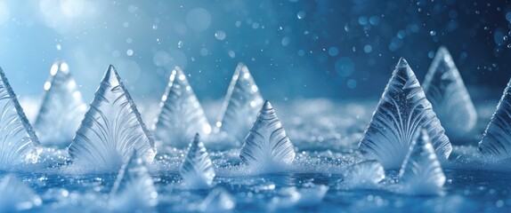 Cool Winter Abstract Ice Glass, Natural Ice, Frost background. Ice designs on glass. Stunning art composition, abstract blue backdrop featuring ice patterns.
