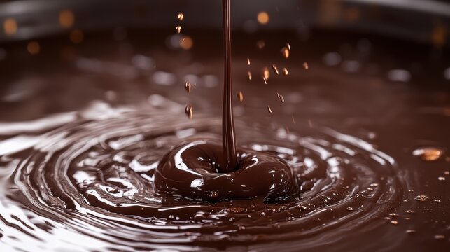 A cascade of liquid dark chocolate, crowned by a frothy halo of ripples, creating an impression of pure indulgence and effortless elegance.