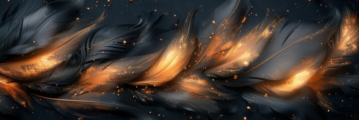 Beautiful Abstract Black and Gold Feathers Background for Clean Lines Wallpaper