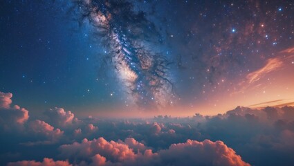 Fototapeta premium Milky Way and a star-filled, deep blue sky act as the backdrop.