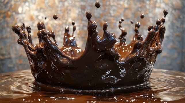 A crown of liquid chocolate, sculpted by the artist of time, splashed and poured with a symphony of ripples, creating a mesmerizing visual feast that evoked the joy of childhood.