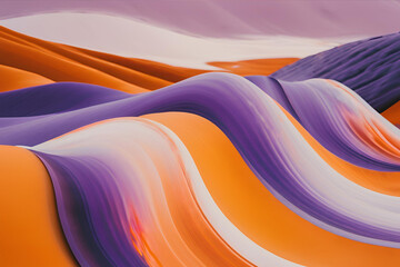 Abstract Desert Waves: An artistic depiction of rolling desert dunes, transformed into flowing waves of color, capturing the unique texture, with a palette of purple, orange, and white.