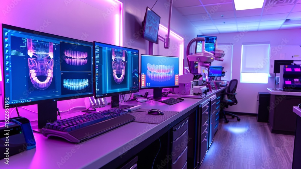 Aufkleber this professional dental workspace showcases multiple monitors displaying intricate dental imaging. 