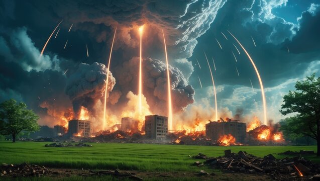 Meteorite shower obliterating structures