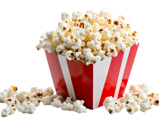 Delicious popcorn in a red and white box, realistic, isolated on a transparent background