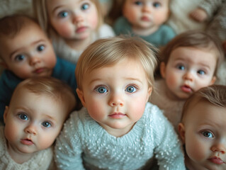 Multiple babies with captivating eyes in cozy setting