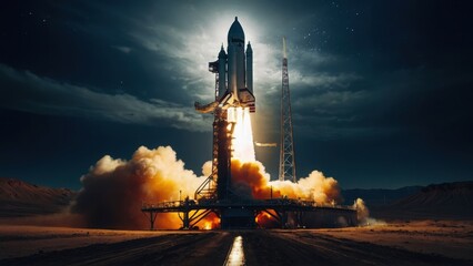 A spectacular launch as the spacecraft climbs through the clouds into the cosmos