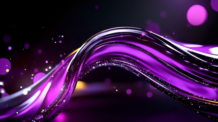 Obraz premium Abstract purple wave with glowing light effects and sparkles on dark background creates dynamic flowing motion and energy for modern design projects.