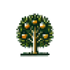 Fototapeta premium Pixel icon green tree. Tree logo with fruits vector. Pixel apple tree icon. Spring trees. Fruit tree vector icon pixel style. Stylish retro tree icon.
