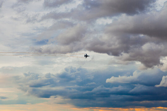 Jet Performing in Cloudy Sky at Torrejon Air Base, Spain