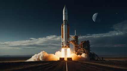 Fototapeta premium Rising above the clouds, the spacecraft’s stunning journey into the cosmos