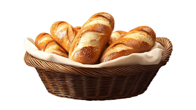 Basket of Delicious Bread - Transparent Background - Generative AI
