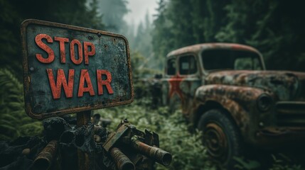 Fototapeta premium Stop War text, sign poster. No war, only peace concept.