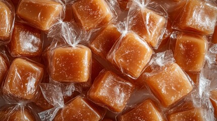 Delicious caramel candies individually wrapped in cellophane for sale