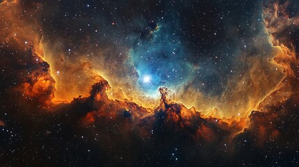 Fototapeta premium Cosmic nebula with fiery center and stars high resolution background