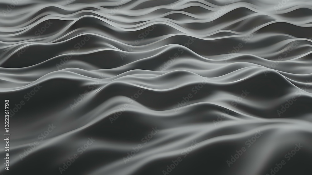 Poster monochromatic waves create abstract flowing pattern with smooth undulating lines and curves in black