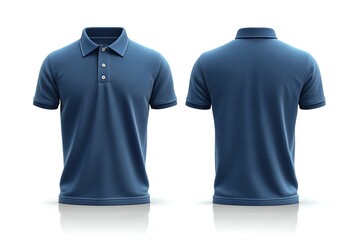 Men's Blue Polo Shirt Mockup Front and Back Views, 3D Render