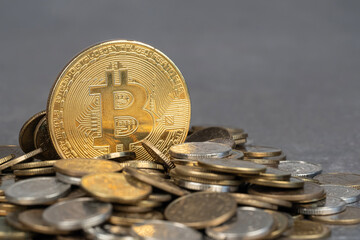 Koncepcja inwestowania, gromadzenia funduszy online bitcoin, transfer kryptowaluty.