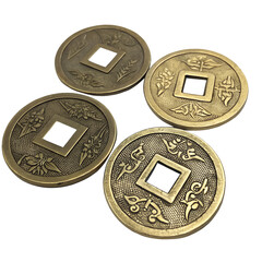 Ancient Chinese Coins Isolated on Transparent Background