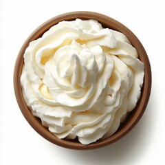 Delicious Whipped Cream in a Wooden Bowl