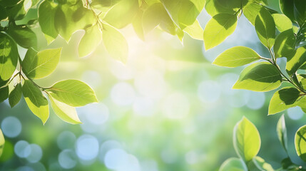 Naklejka premium Bright sunlight illuminates lush green leaves natural spring background tree view plant fresh photo