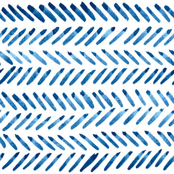 Blue herringbone hand painted seamless vector pattern