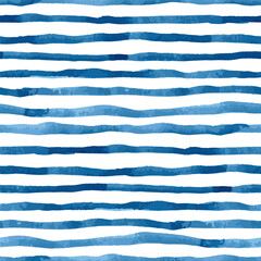 Blue watercolour striped background. Seamless vector pattern