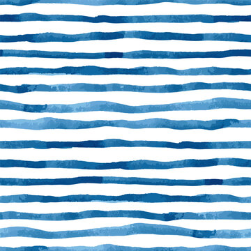 Blue watercolour striped background. Seamless vector pattern