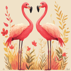 pink flamingo with floral background