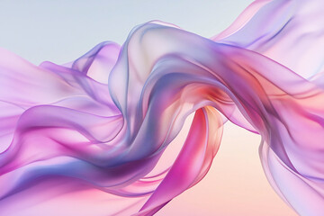 An iridescent fluid abstract image with vibrant colors in a smooth, flowing style on a soft gradient background. Vibrant holographic fluid colors flow abstractly. Abstract iridescent wave, pastel pink