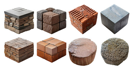 Various Textured Surface Tiles for Architectural and Design Projects, isolated on transparent background