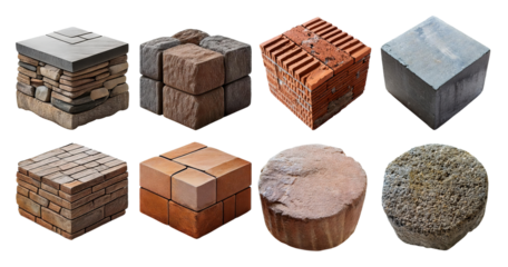 Various Textured Surface Tiles for Architectural and Design Projects, isolated on transparent background