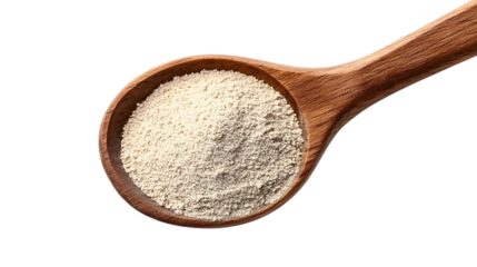 Active dry yeast in wooden spoon isolated on a transparent background