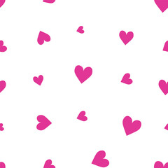 Seamless pattern with red hearts. Template holiday vector illustration. Design for card, postcard, poster, print, banner. Cartoon colorful hearts on color background.