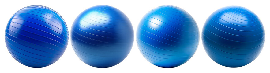 Obraz premium Various Blue Exercise Balls for Fitness and Workout Activities, PNG bundle collection, Isolated on Transparent Background