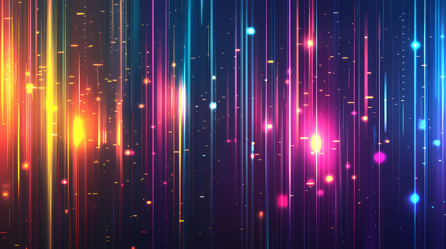 Vertical streaks of vivid light with colorful bokeh dots complement the vibrant background, suggesting an energetic and modern aesthetic fit for celebrations. Vivid Glare. Illustration