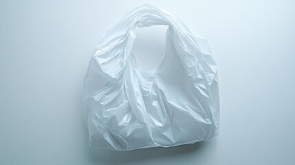 Obraz premium A blank white plastic bag lies abandoned against a stark white background, its emptiness a stark reminder of its potential to hold a world of contents, awaiting its destined role in the consumer
