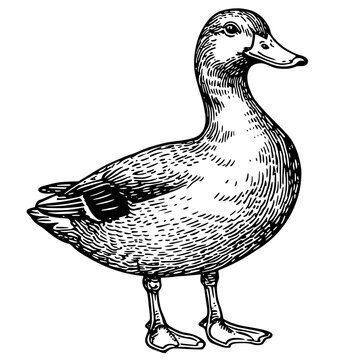 Elegant engraved design of a duck showcasing intricate details for tattoo and packaging use