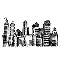 Obraz premium Engraved skyline illustration captures the essence of urban life through intricate details suitable for tattoo designs and packaging