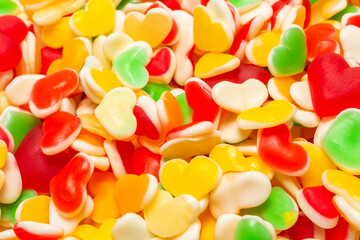 Juicy colorful jelly sweets. Gummy candies. Hearts.