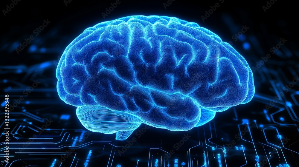 Poster brain-computer interface design featuring a modern circuitry background