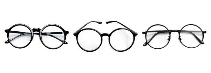 Diverse Collection of Stylish Round Glasses in Various Designs, PNG bundle collection, Isolated on Transparent Background