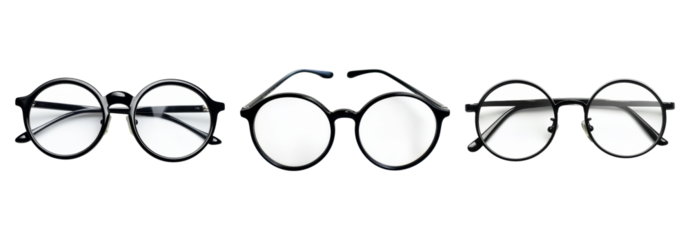 Diverse Collection of Stylish Round Glasses in Various Designs, PNG bundle collection, Isolated on Transparent Background