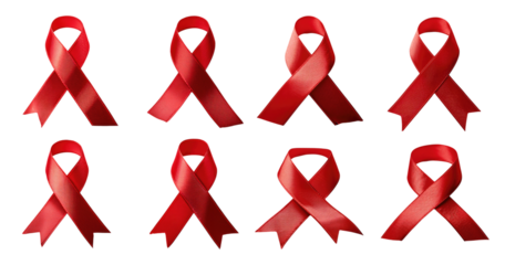 Red Awareness Ribbons Collection for Health and Charity Initiatives, PNG bundle collection, Isolated on Transparent Background