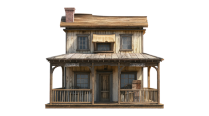 Rustic wooden house with porch and vintage architectural details