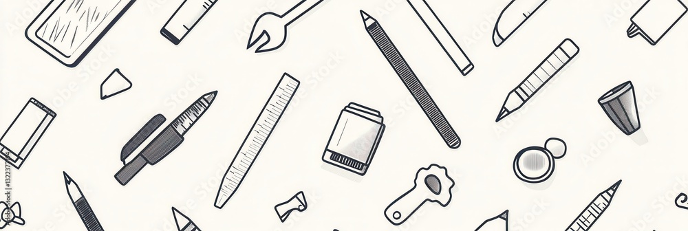 Fototapete seamless pattern featuring design tools with clean icons in a professional monochrome palette