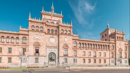 Obraz premium Cavalry Academy timelapse panorama in Plaza de Zorrilla, Valladolid, Spain