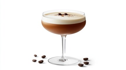 Creamy Coffee Cocktail in Coupe Glass Coffee Beans Garnish
